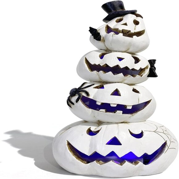 White Stacked Pumpkin Decorations-Indoor Halloween Decor for Table, Window, Gift - Picture 2 of 5